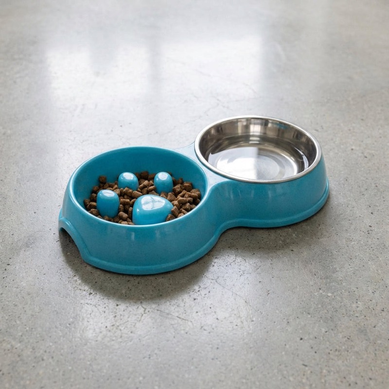 Double Slow Feeder Bowl, Blue