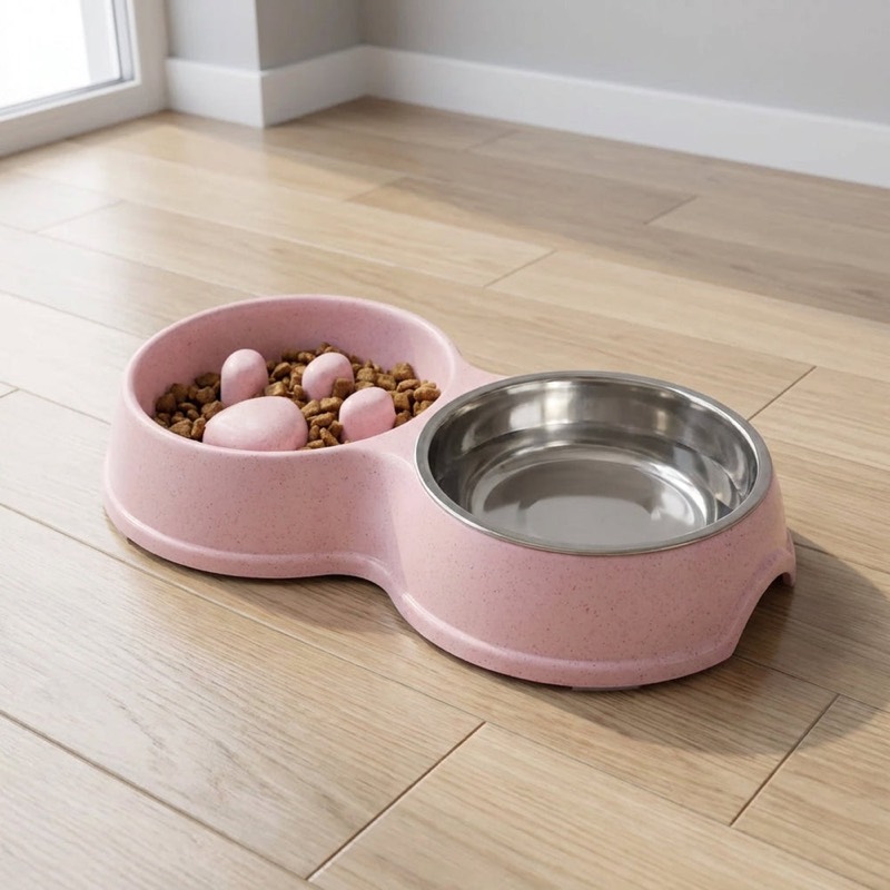 Double Slow Feeder Bowl, Pink