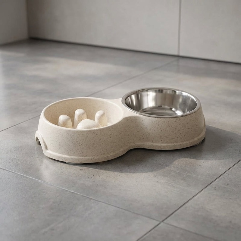 Double Slow Feeder Bowl, White