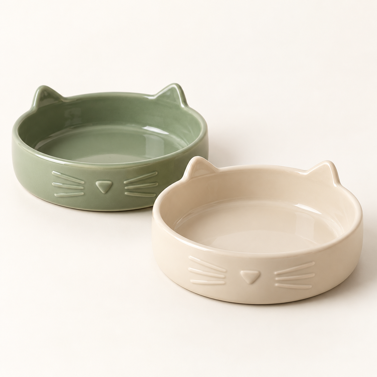 Ceramic Cat Bowl Pair